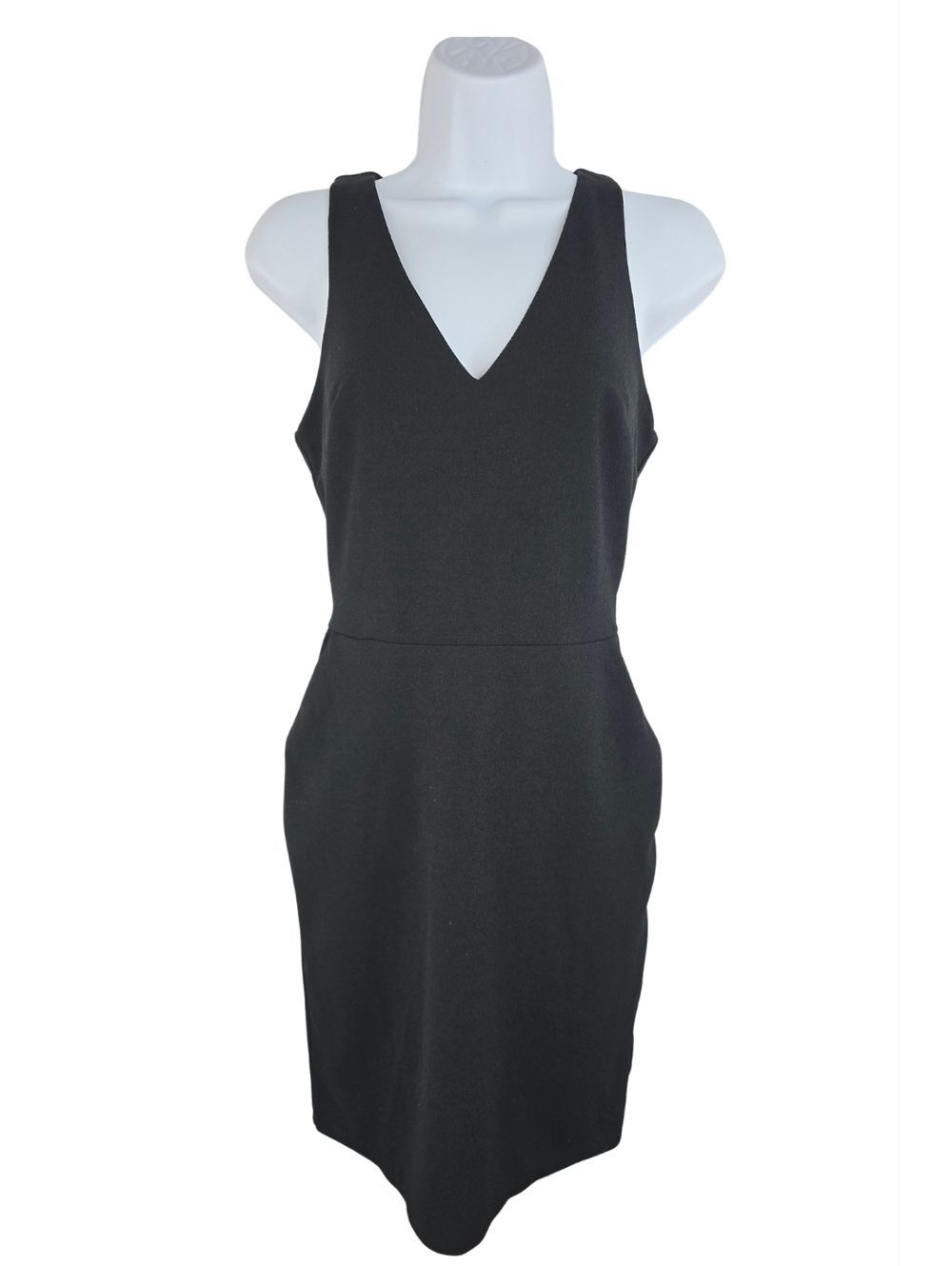A New Day XS Black V-Neck Midi Sheath Dress 3518-AL